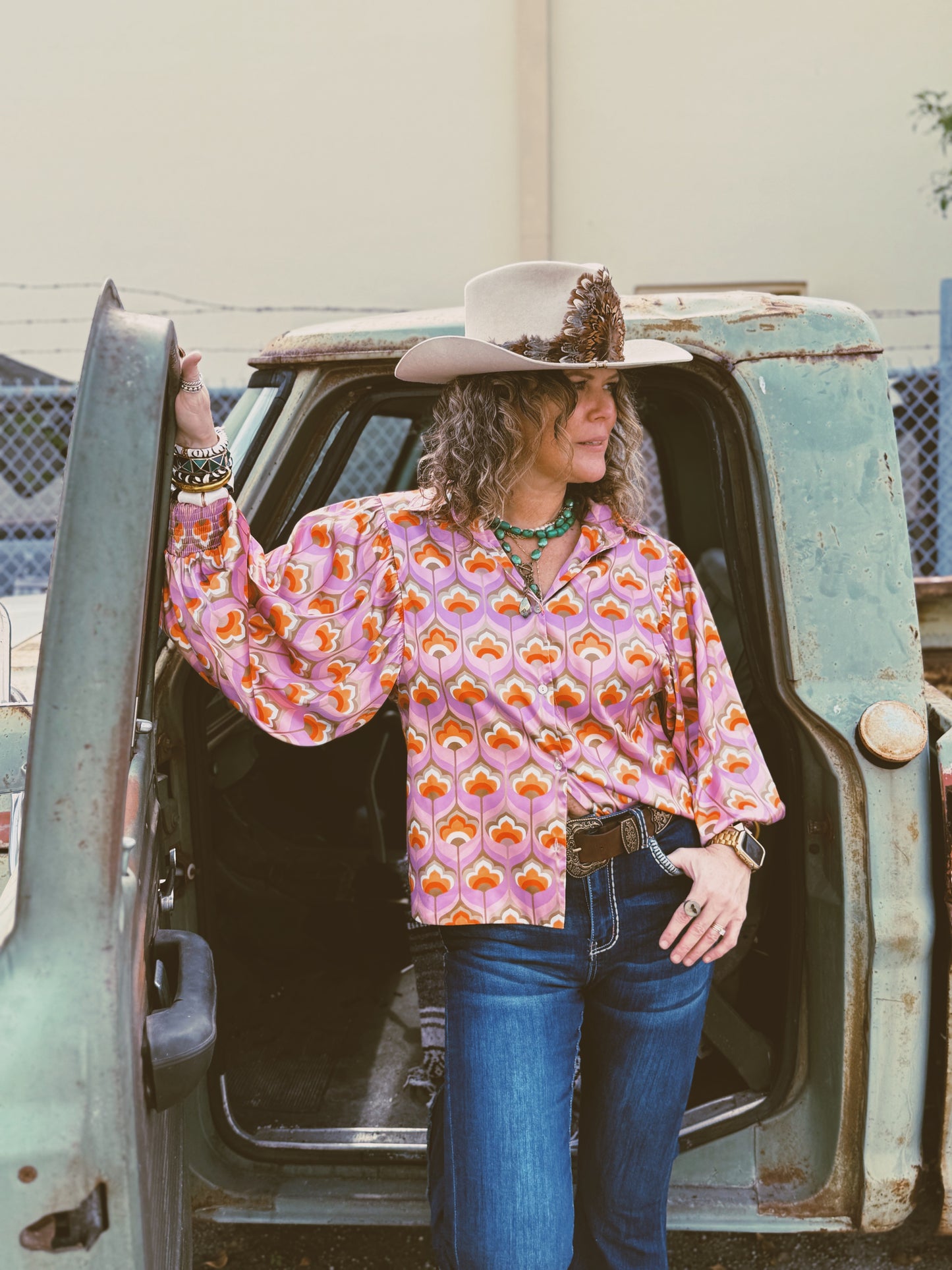Room At The Top Balloon Sleeve Button Up Blouse (1S-2M-2L-1XL)