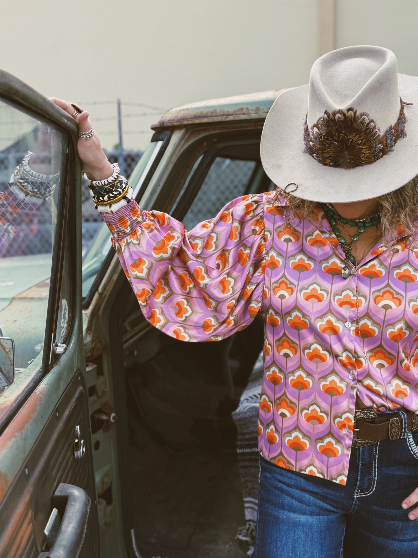 Room At The Top Balloon Sleeve Button Up Blouse (1S-2M-2L-1XL)