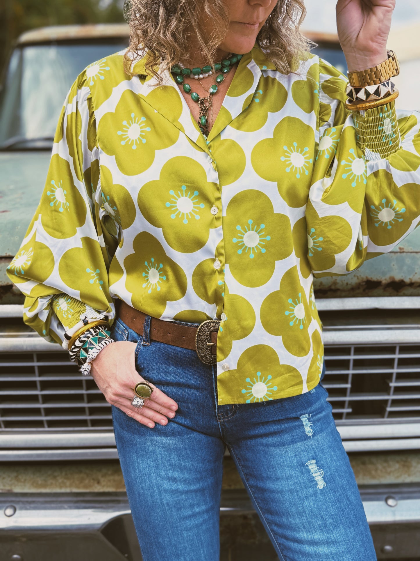 PREORDER MAY 2025 You Got Lucky Balloon Sleeve Button Up Blouse (1S-2M-2L-1XL)