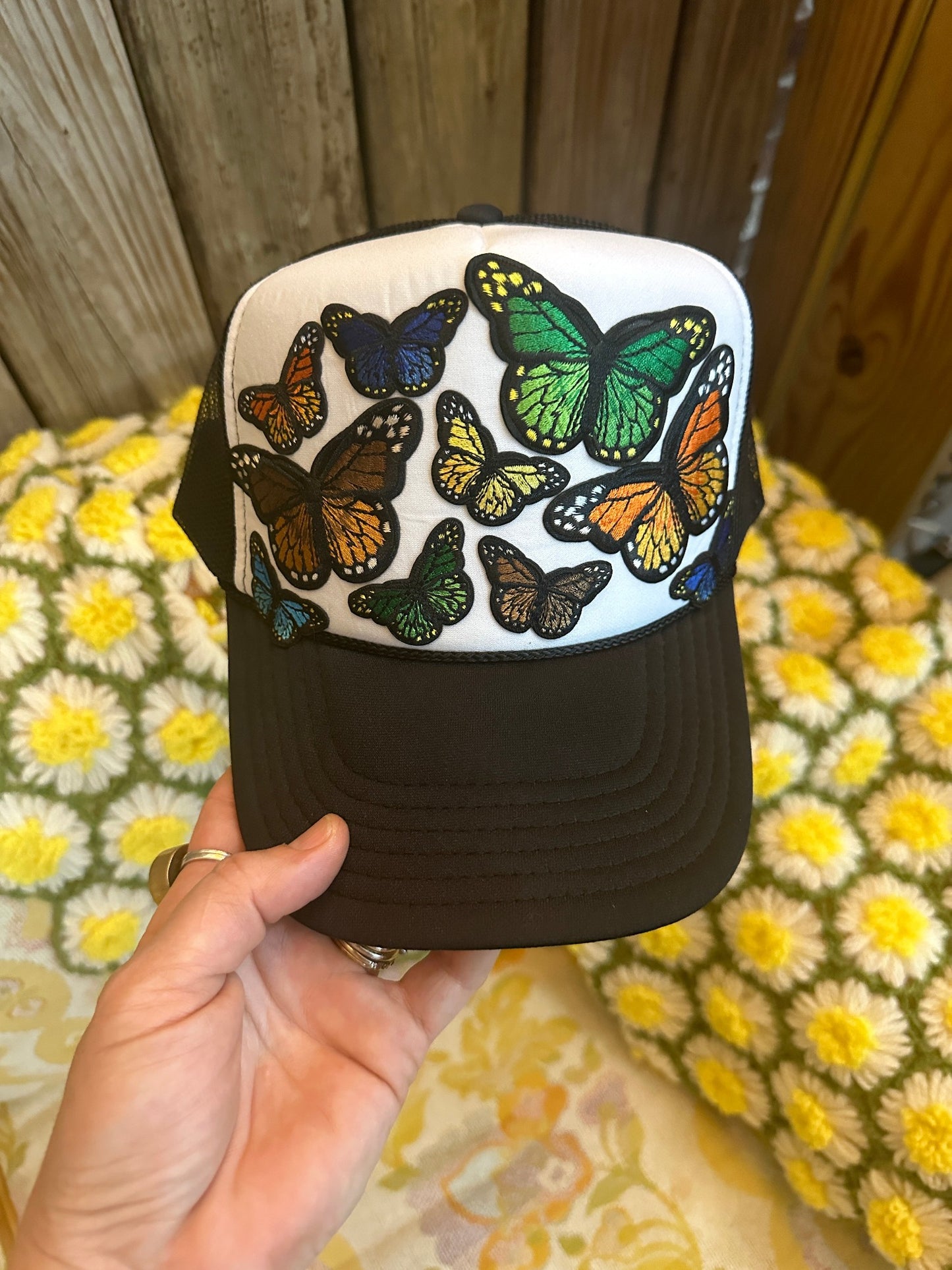 Flutter On By Custom Butterfly Patch Trucker Hat