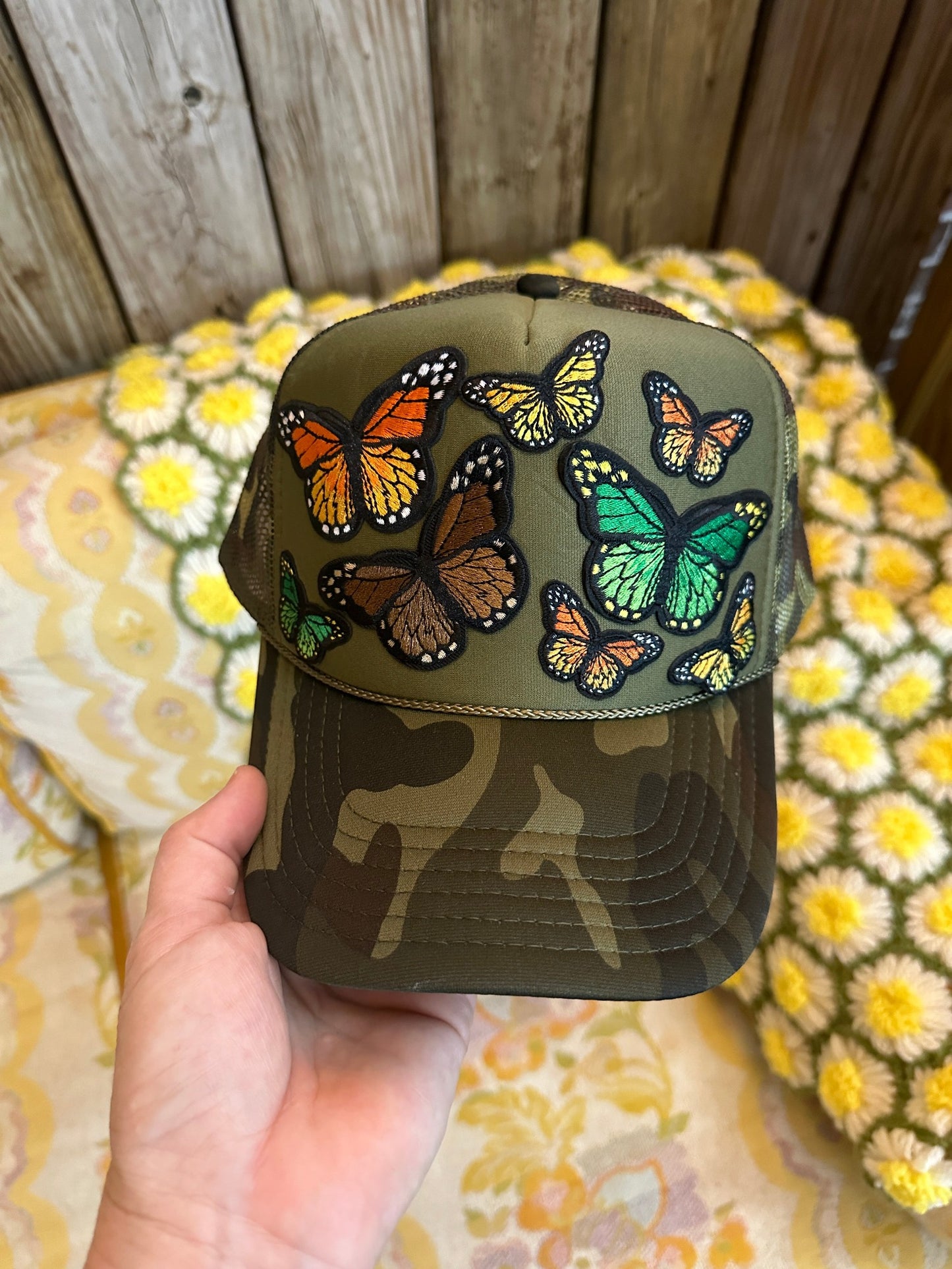 Flutter On By Custom Butterfly Patch Trucker Hat