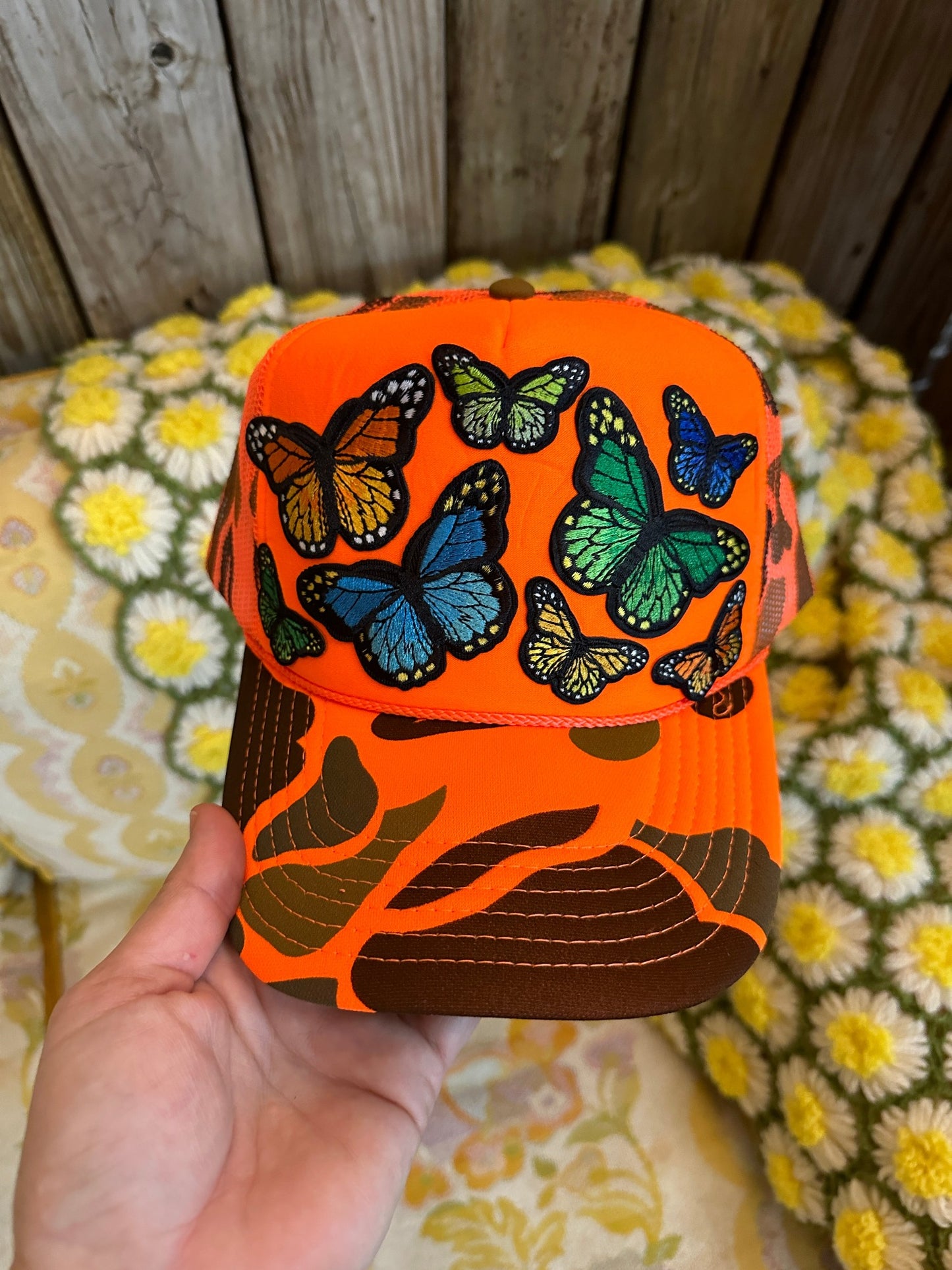 Flutter On By Custom Butterfly Patch Trucker Hat