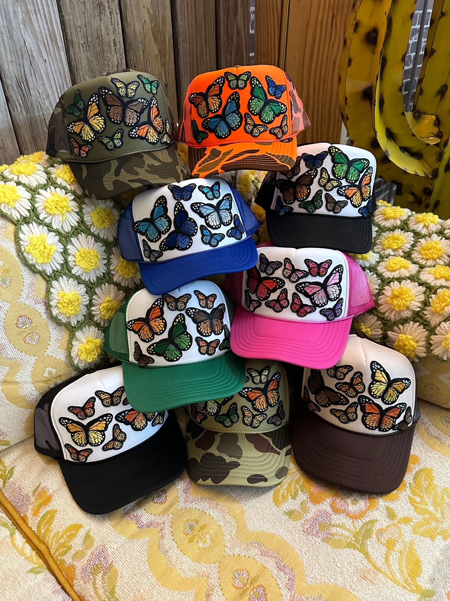 Flutter On By Custom Butterfly Patch Trucker Hat