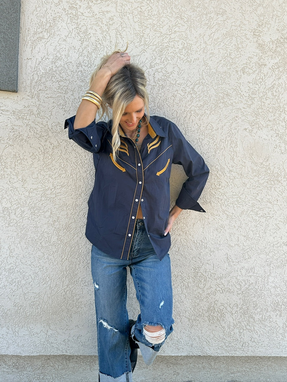 Prodigal Blues Pearl Snap Blouse