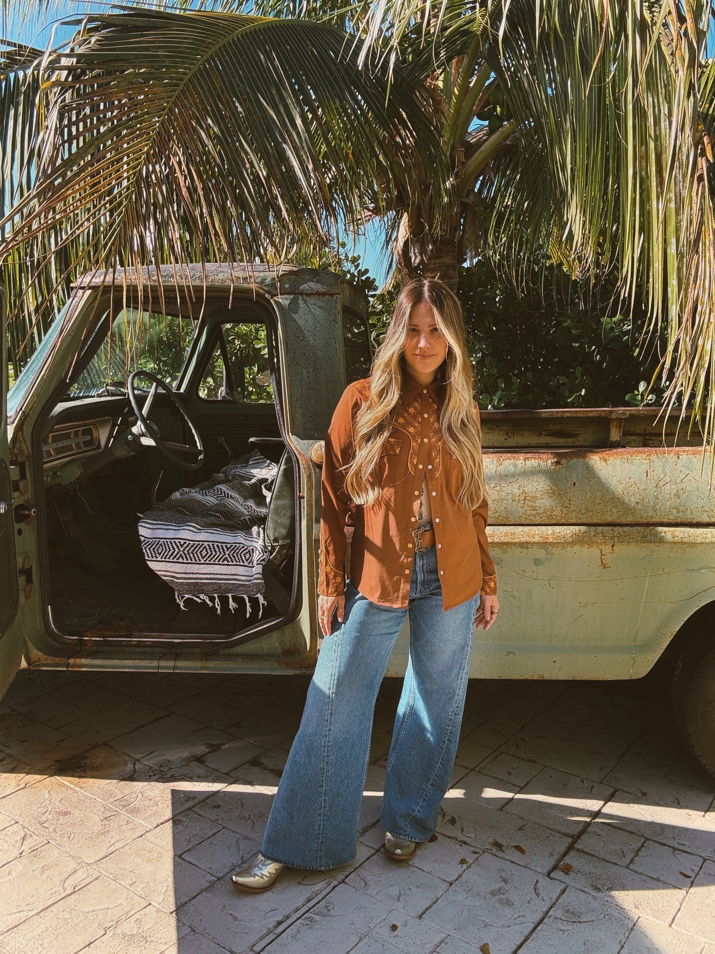 John Wayne Western Pearl Snap Button Up Top In Brown