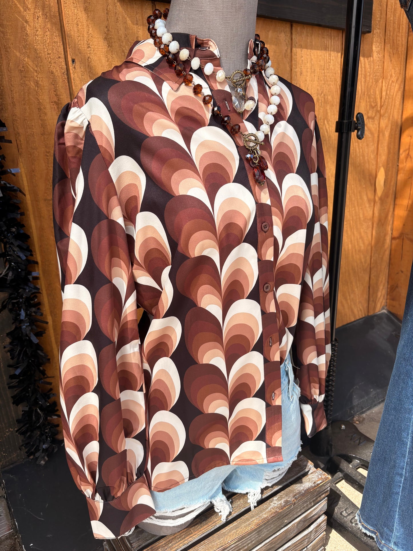 Love Calling Retro Heart Button Up Blouse