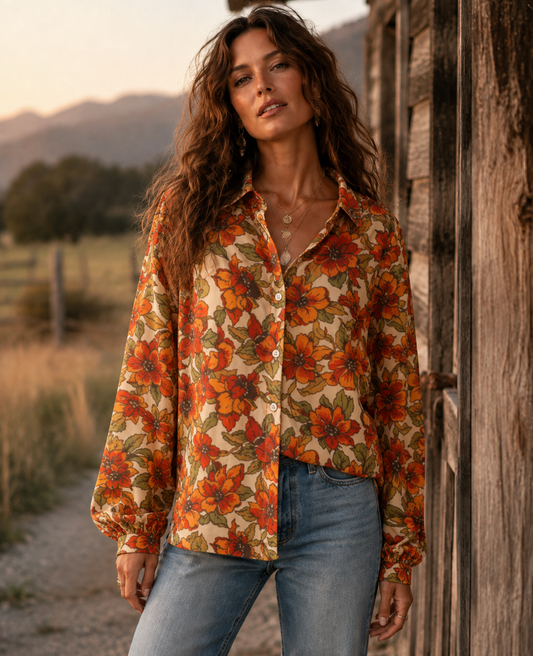 Wild Fire Woman Magnolia Flower Blouse