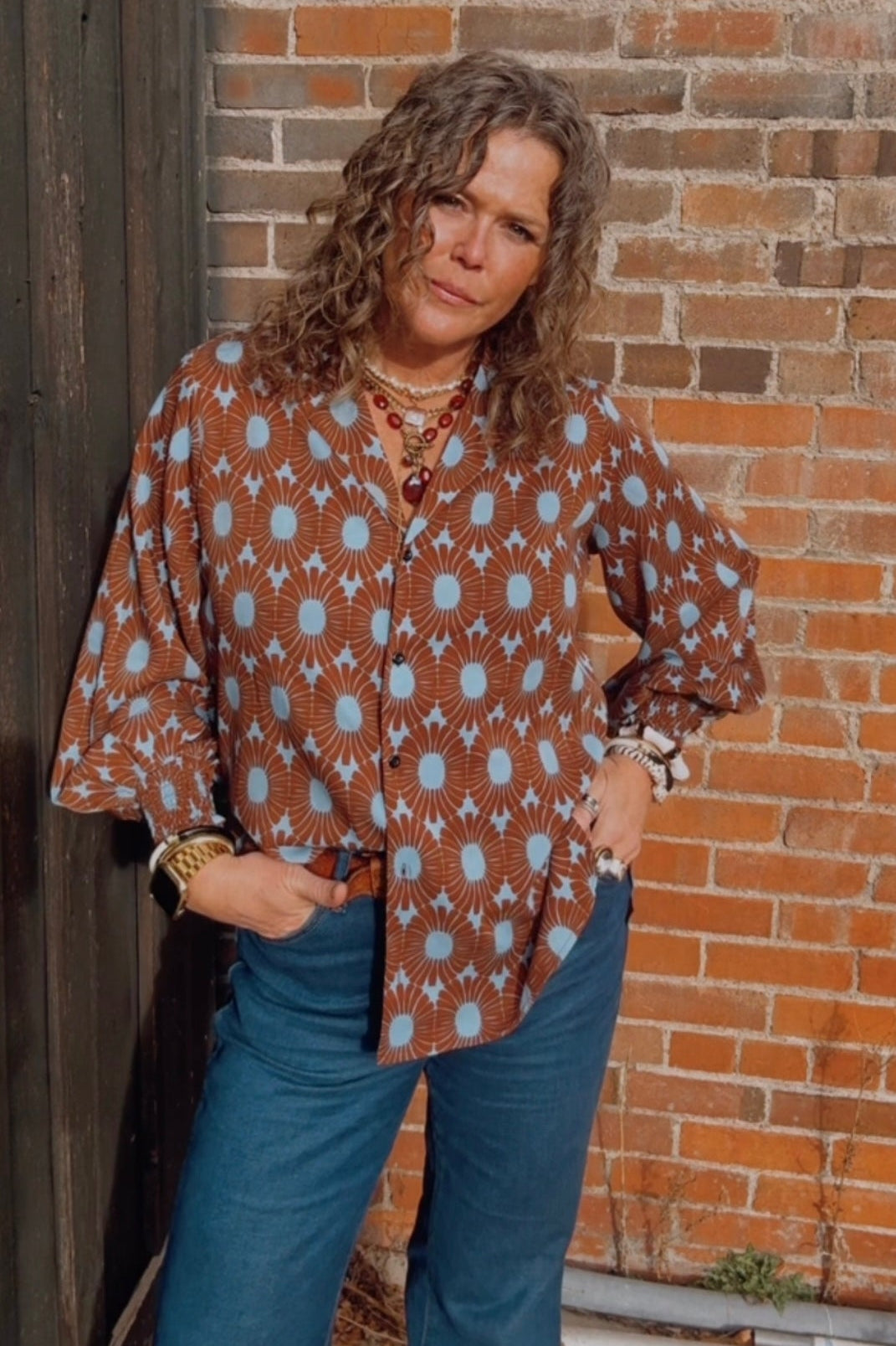 Blue Highway Retro Floral Balloon Sleeve Blouse - PREORDER MAY/JUNE 2026