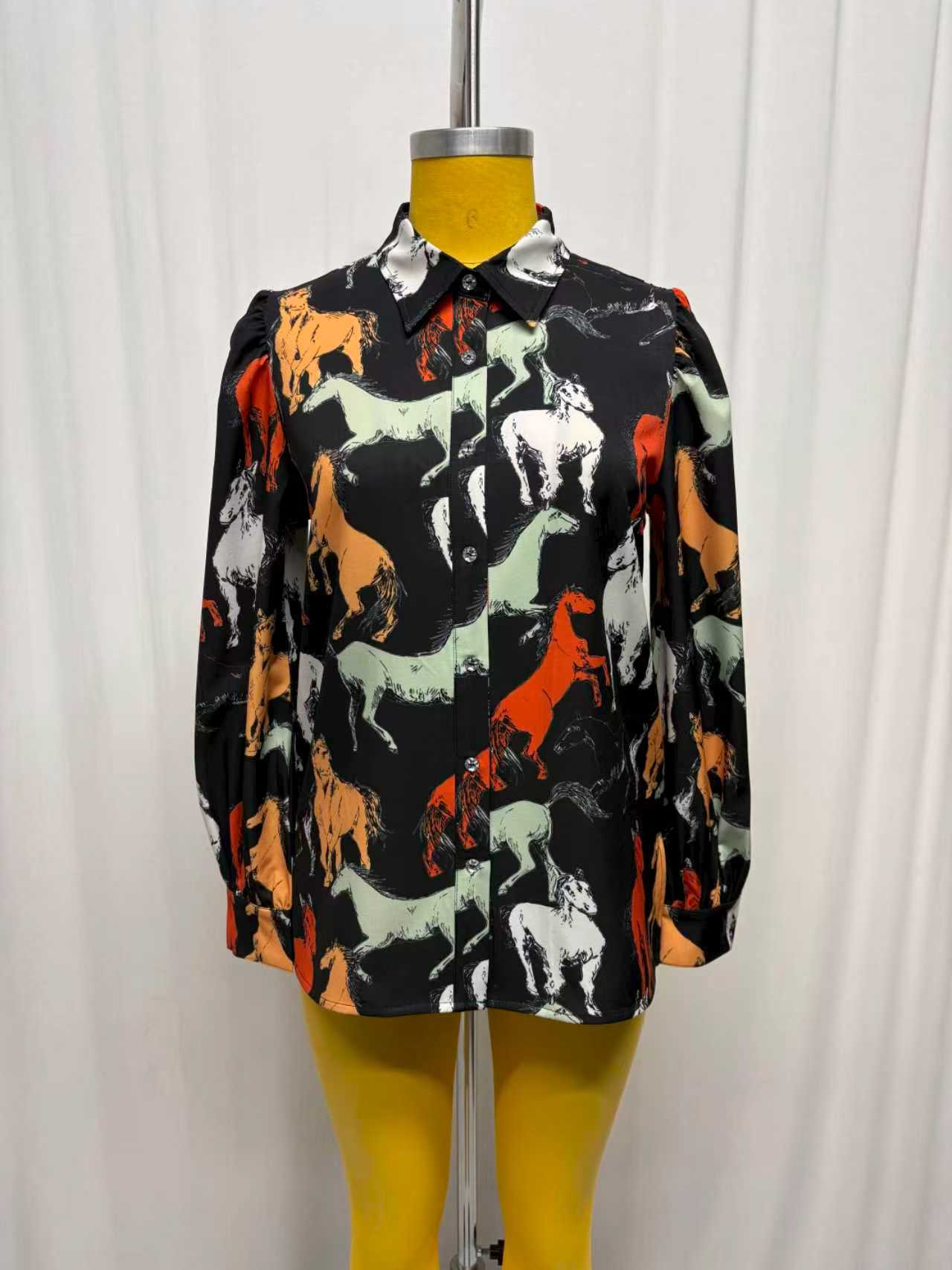 Off To The Races Horse Print Blouse - Black