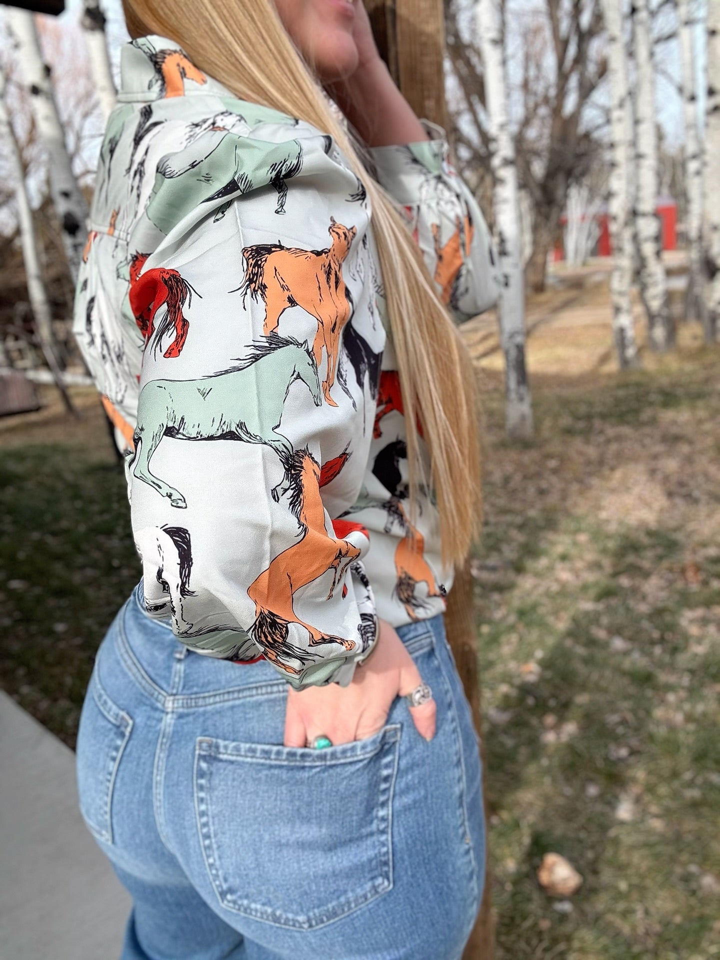 Off To The Races Horse Print Blouse