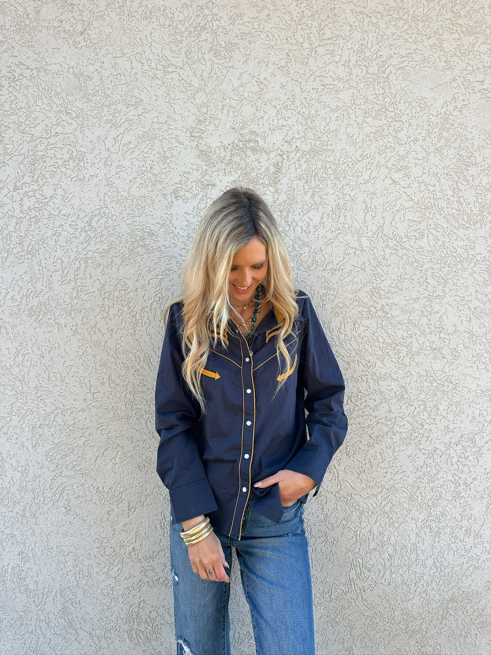 Prodigal Blues Pearl Snap Blouse