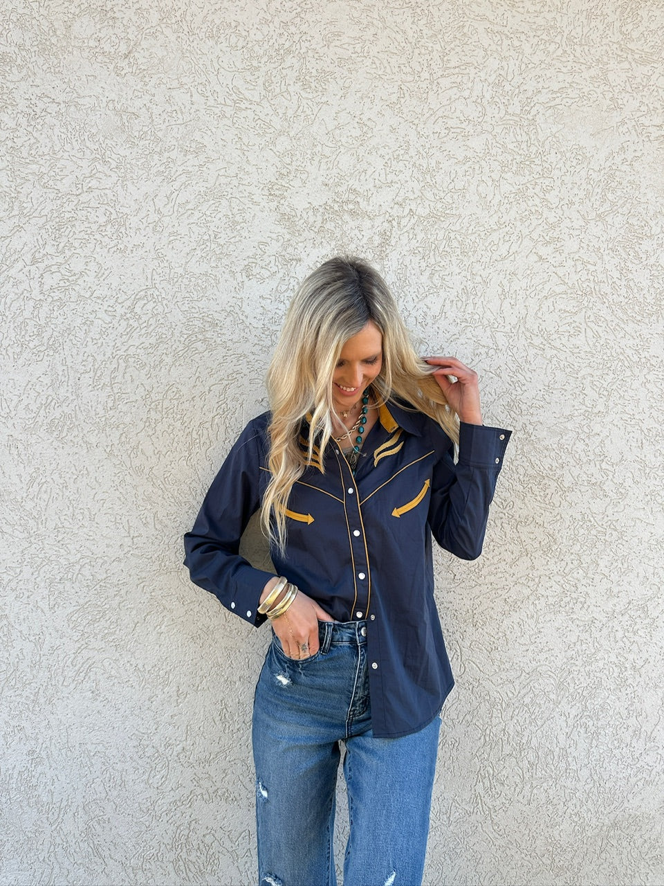 Prodigal Blues Pearl Snap Blouse