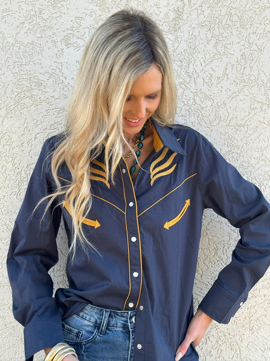 Prodigal Blues Pearl Snap Blouse