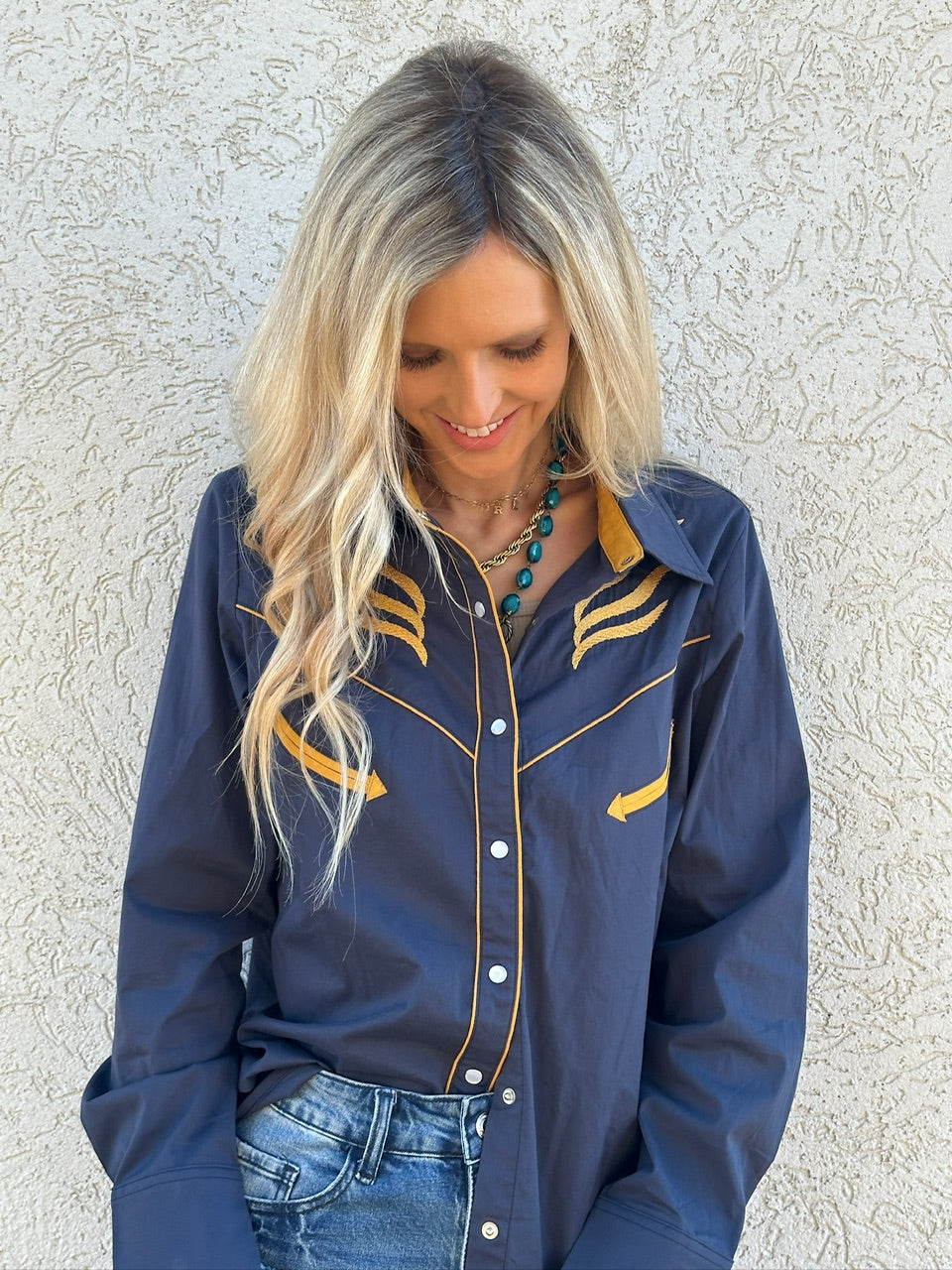 Prodigal Blues Pearl Snap Blouse