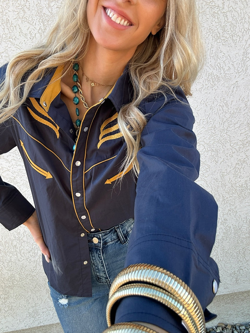 Prodigal Blues Pearl Snap Blouse