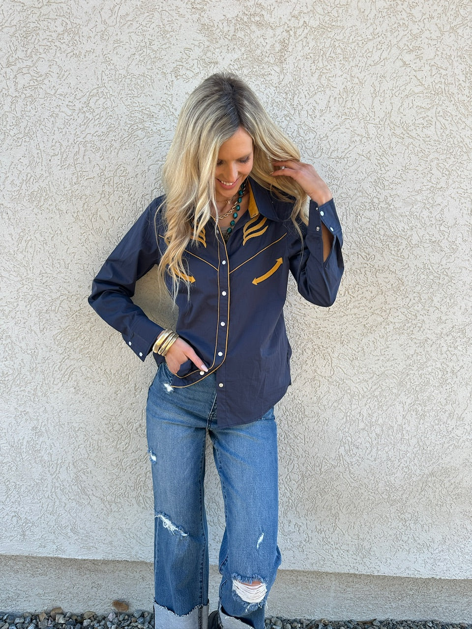 Prodigal Blues Pearl Snap Blouse